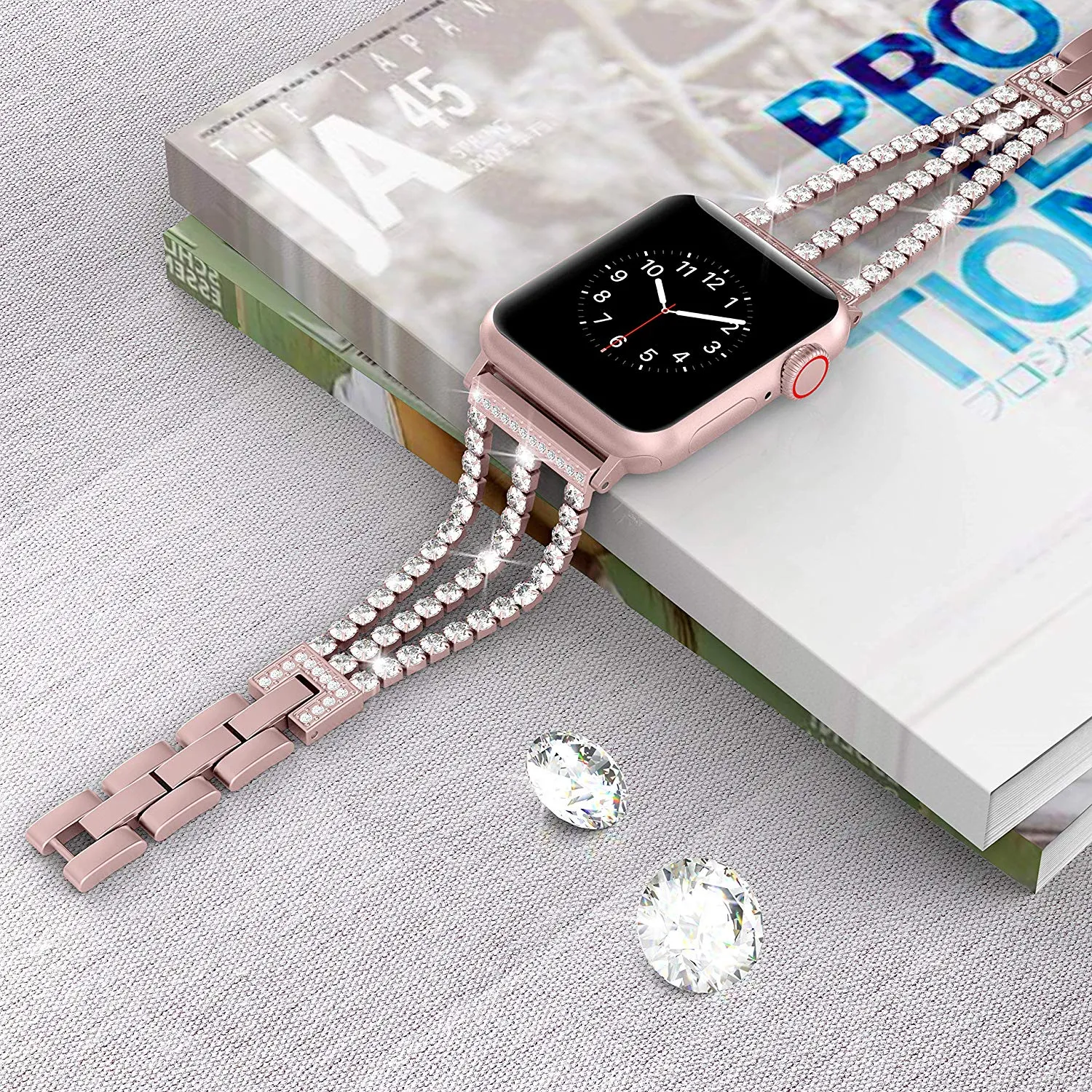 Rhinestone Diamond look Chain Band for Apple Watch Band Stainless Steel