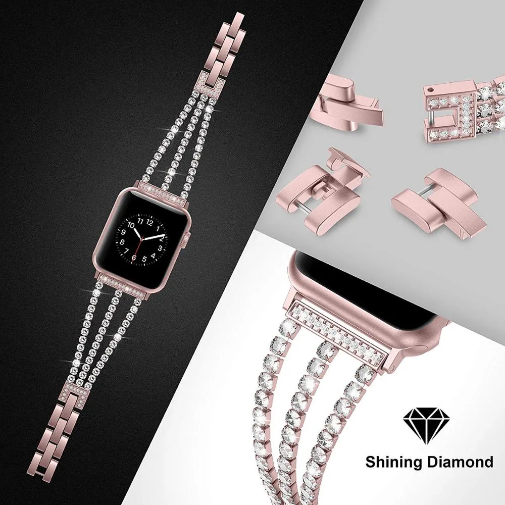 Rhinestone Diamond look Chain Band for Apple Watch Band Stainless Steel