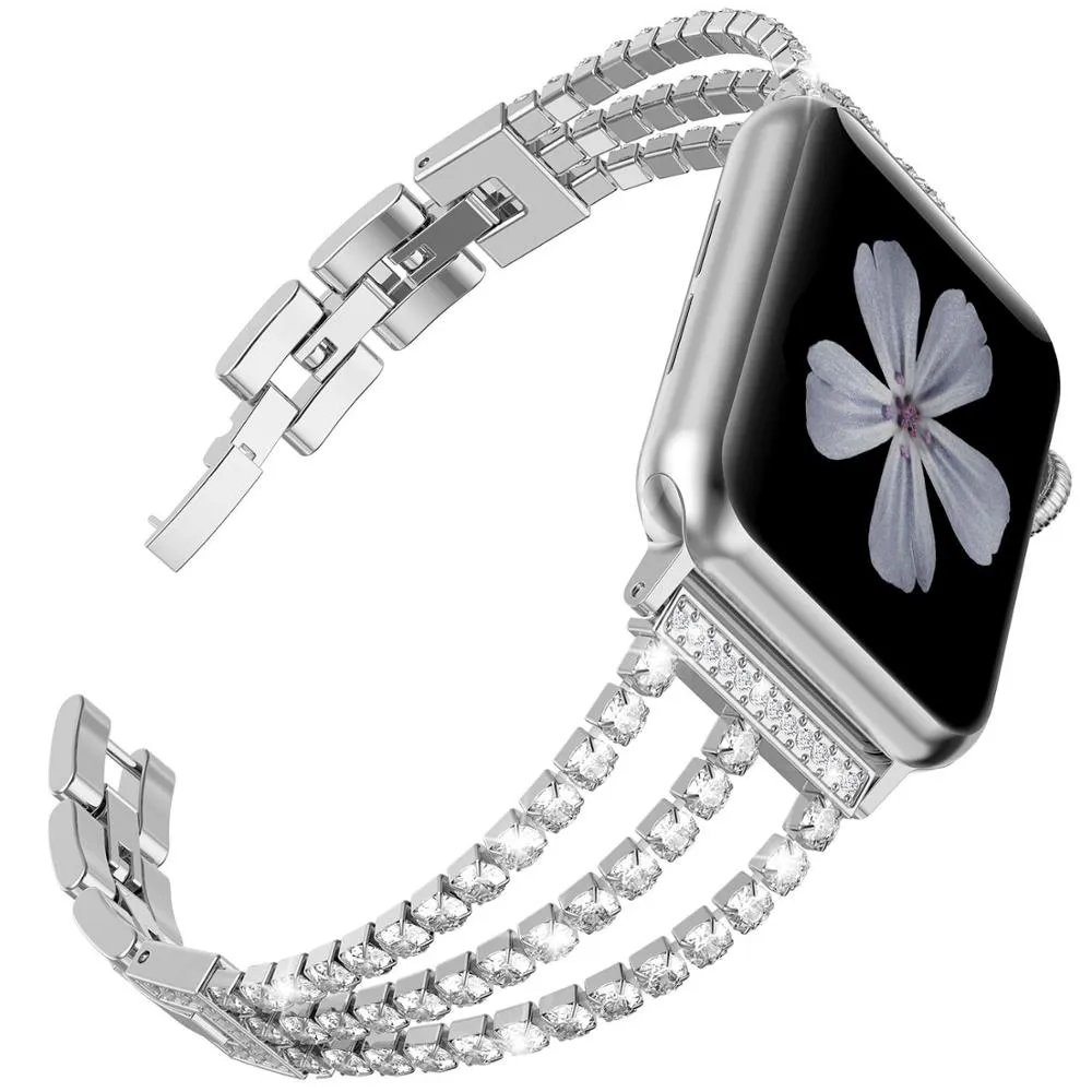 Rhinestone Diamond look Chain Band for Apple Watch Band Stainless Steel