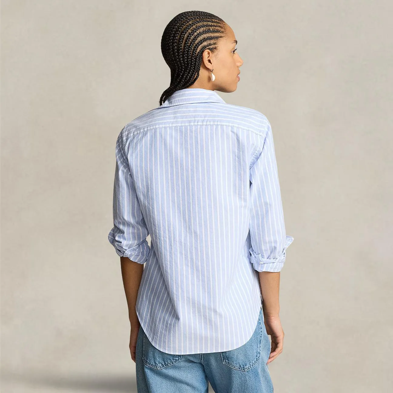 Slim-Fit women's light blue striped Oxford shirt