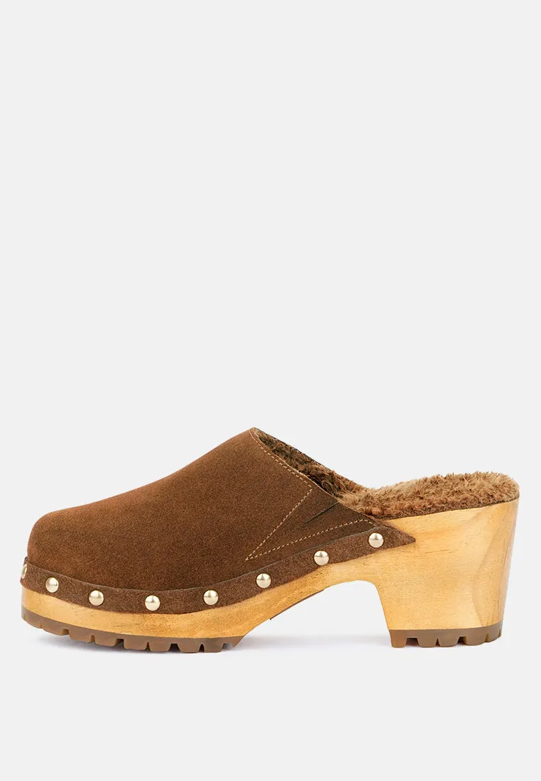 TULLEY Suede Clogs Mules in Tan