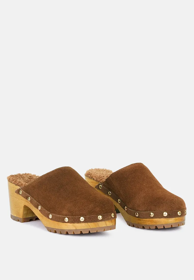 TULLEY Suede Clogs Mules in Tan