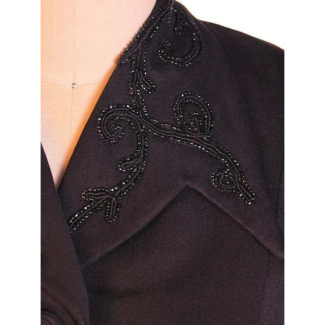 Vintage Beaded Jacket Black Gabardine Stunning 1940S  36" Bust 28" Waist