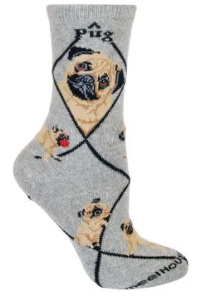 Wheel House Designs Fawn Pugs on Grey Sock