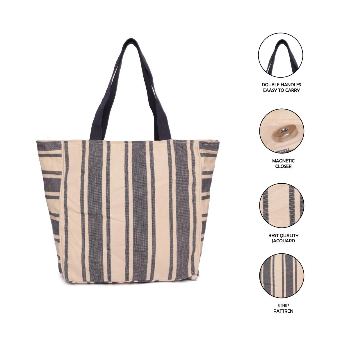 Women Blue Stripe Print Oversized Shopper Bag