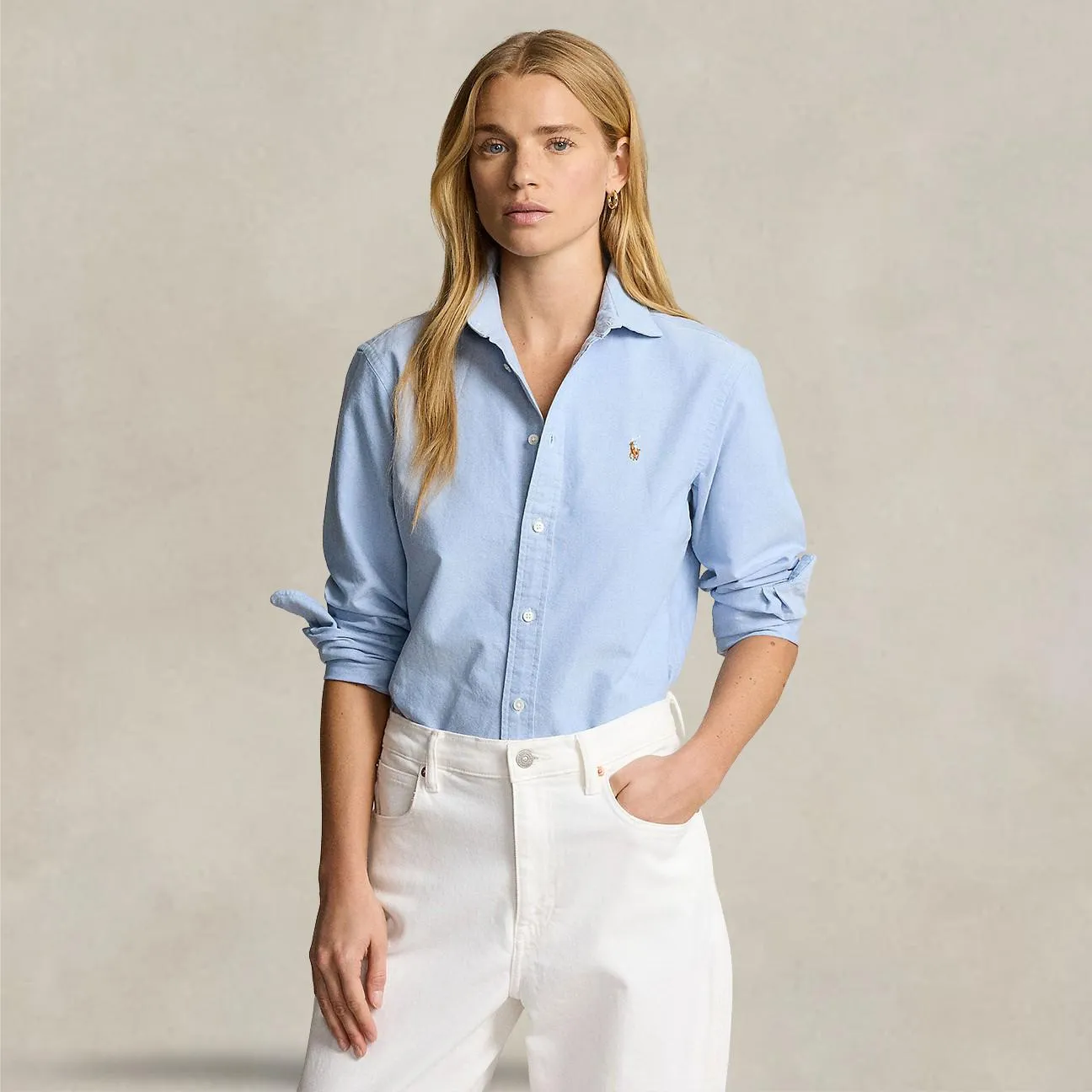 Women's slim fit light blue Oxford shirt